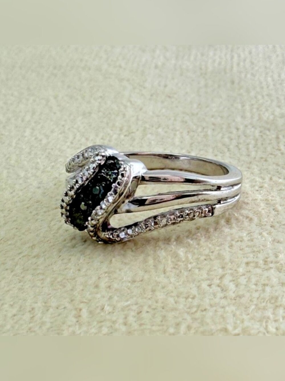 JWBR Black White Diamond Ring 925 Sterling Silver Vintage Style Size 6
